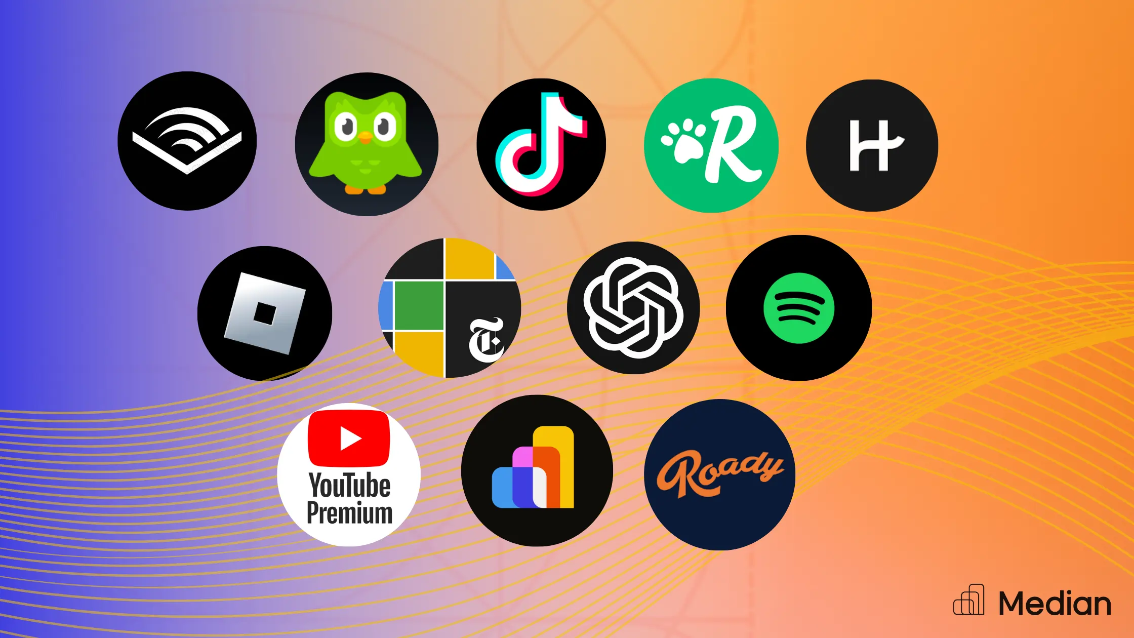 Spotify - ChatGPT - Roblox - Hinge - DuoLingo - NYT Games - Roady - Rover - Audible - TikTok - YouTube Premium