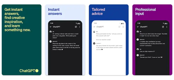Screenshots of the ChatPT app from Google Play