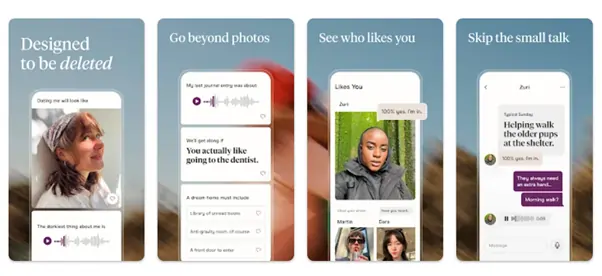 Screenshots of Hinge app from Google Play