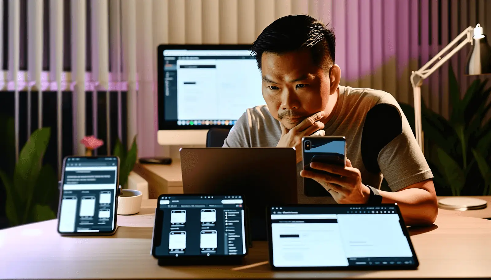 Photo of a person testing a responsive design of a website on different devices