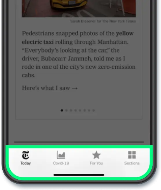 An apps easy navigation bar in the bottom of an iPhone screen