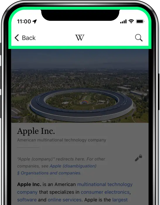 Wikipedia page of Apple Inc. - highlighting the top navigation bar