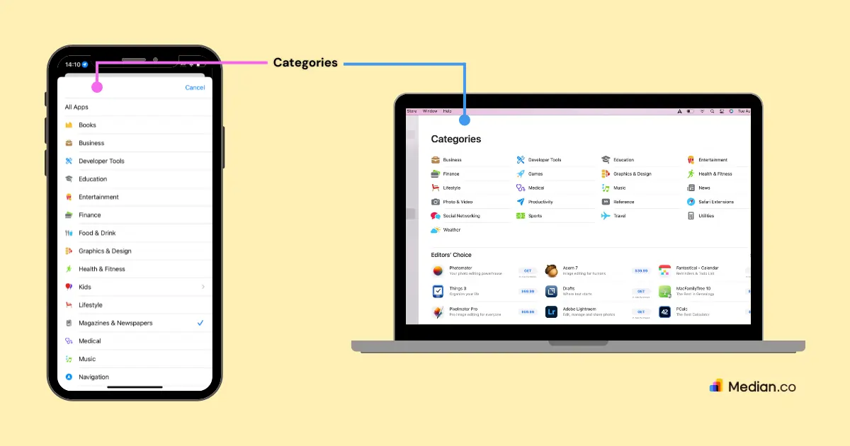 A screenshot of the Apple App Store product page showcasing the app categories.