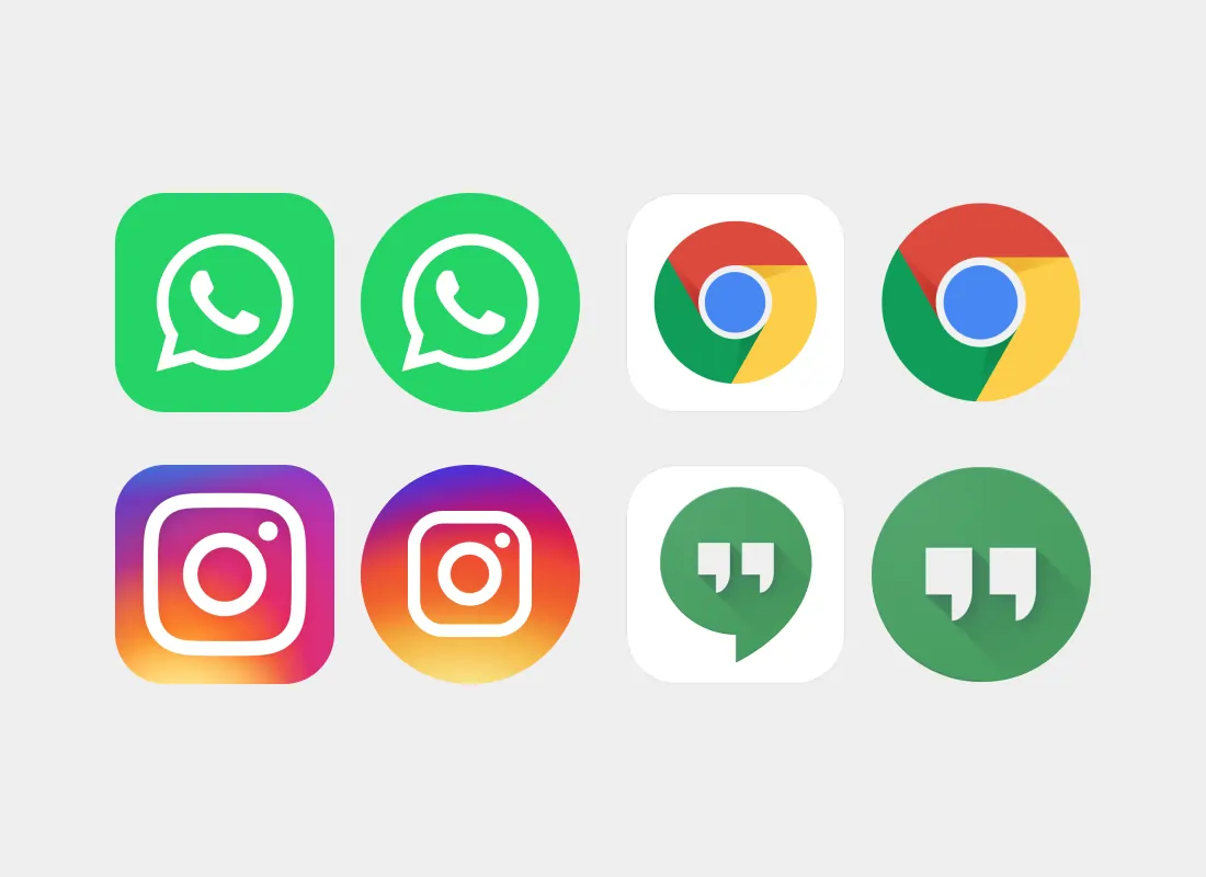 Icons: WhatsApp, Google Chrome, Instagram, and Google Hangouts in two forms each