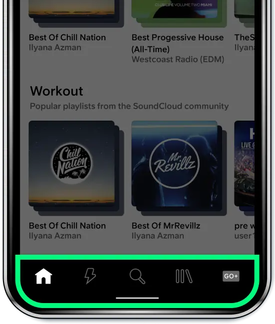 iPhone showing a highlight of the easy navigation menu at the bottom of the screen