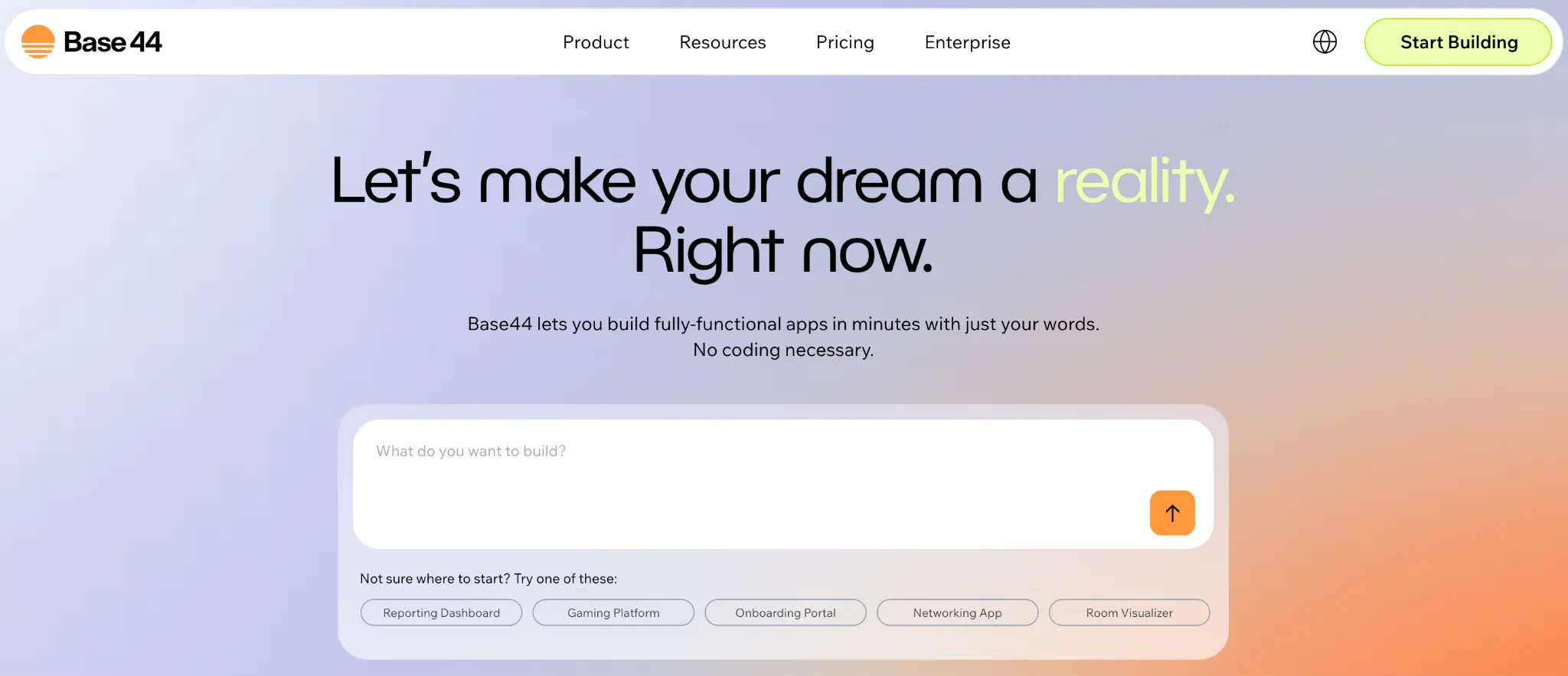 A screenshot of the Base44 website.