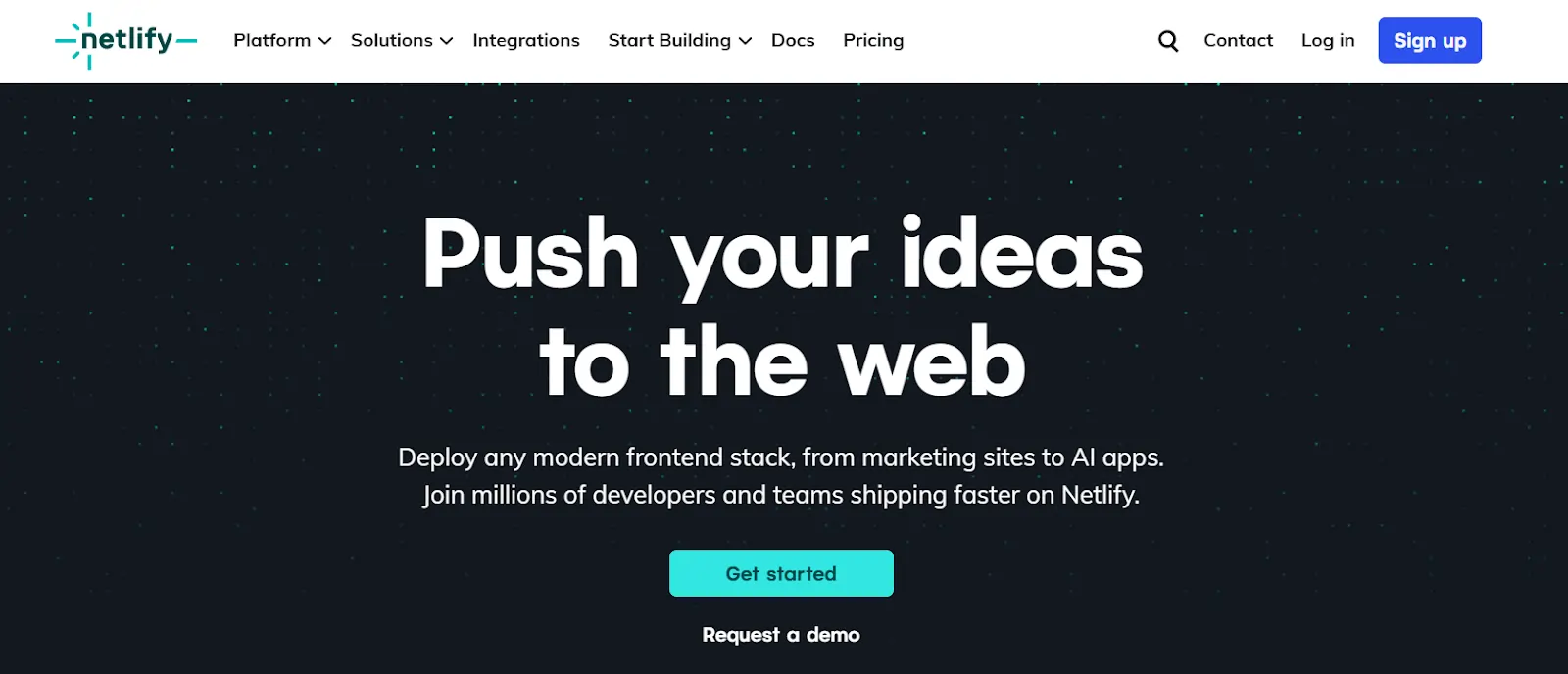A screenshot showing the Netlify website.