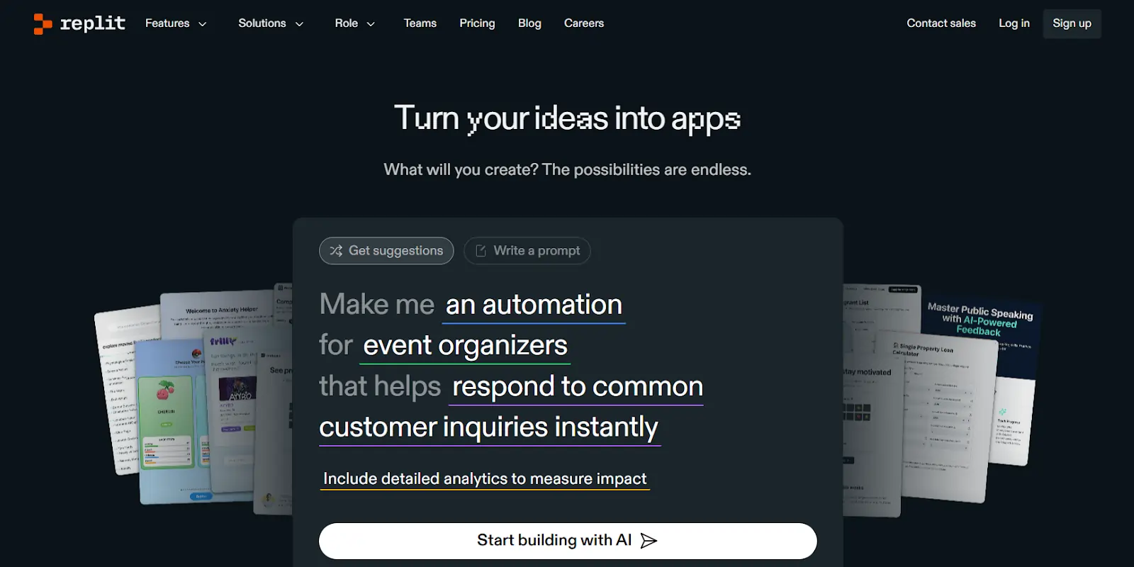 A screenshot showing the Replit website.