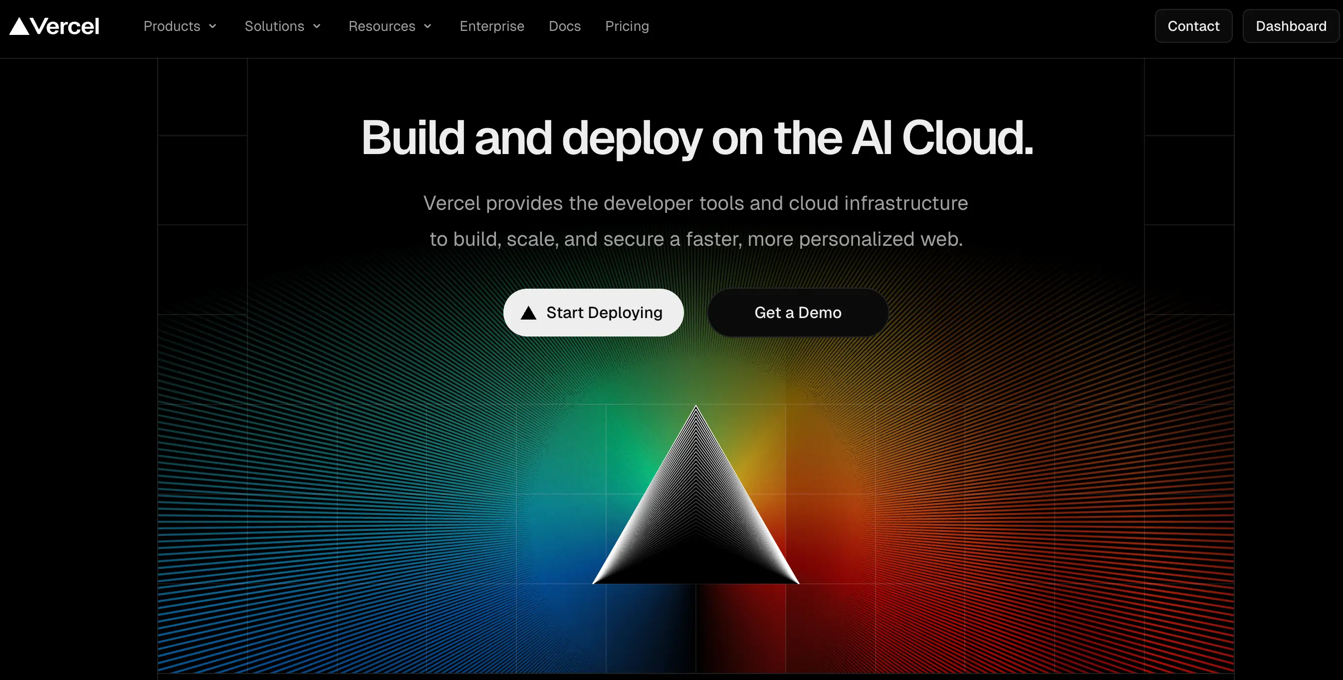 A screenshot of the Vercel.com homepage.