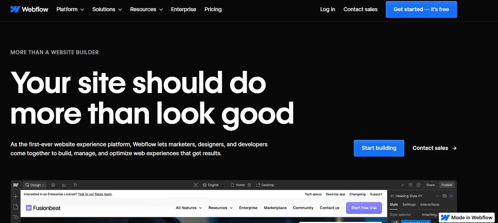 A screenshot of the Webflow website.