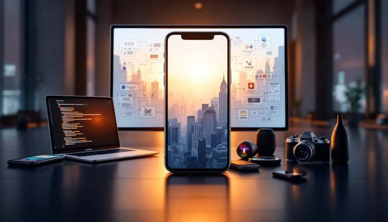 An iPhone app showing an image of a skyline.