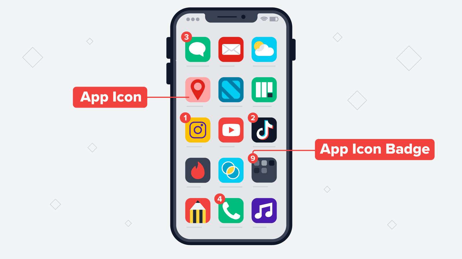A screenshot showing app icons and app badges