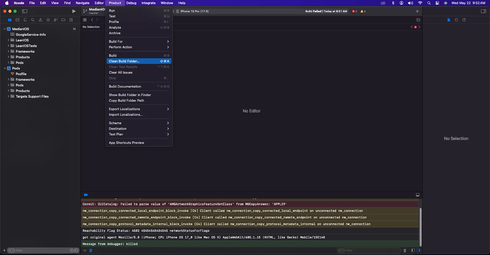 1️. Clear build cache by Xcode > Product > Clean Build Folder.