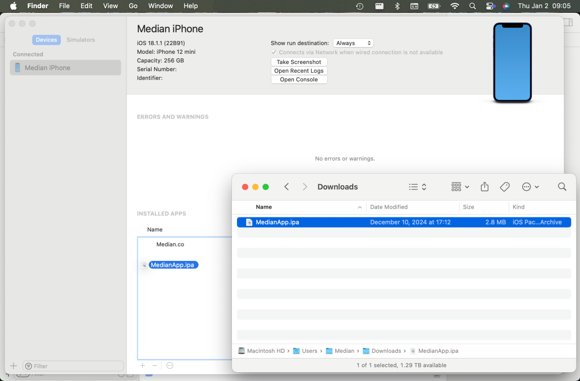 A screenshot showing the drag and drop step to drag and drop the IPA.