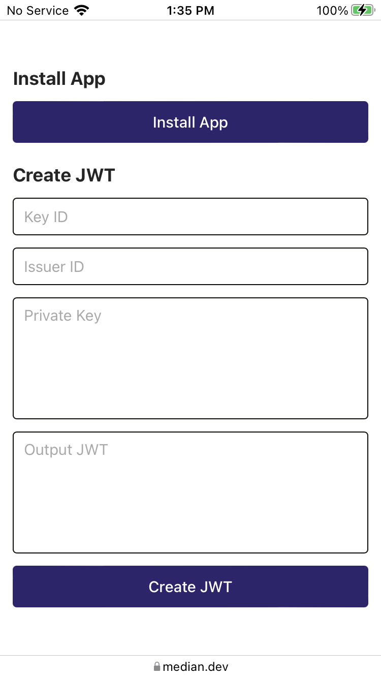 A screenshot showing the credentials needed to create a JWT.