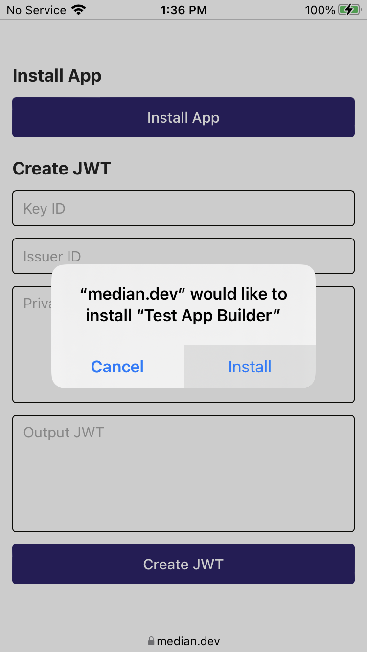 A prompt to install the app directly onto users device.