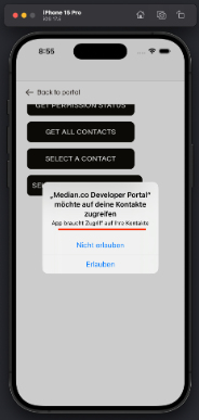 A screenshot showing a localized permission prompt translated with the help of Median.co