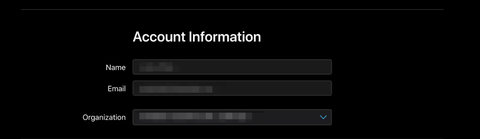 Apple Developer account - A screenshot asking users to insert account information
