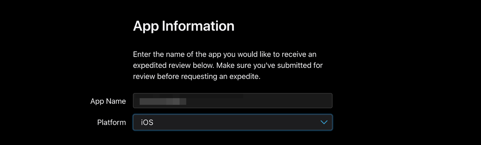 Apple Developer account - A screenshot asking users to insert app information