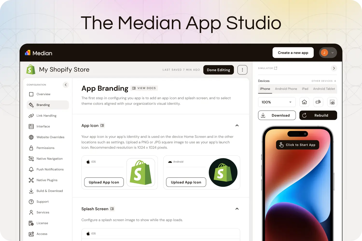 Build a Shopify app using Median.co