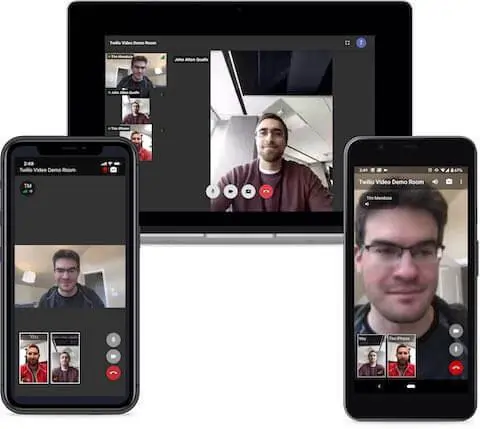 Video chat on three devices (two iPhones and one Macbook) powered by Twilio video chat