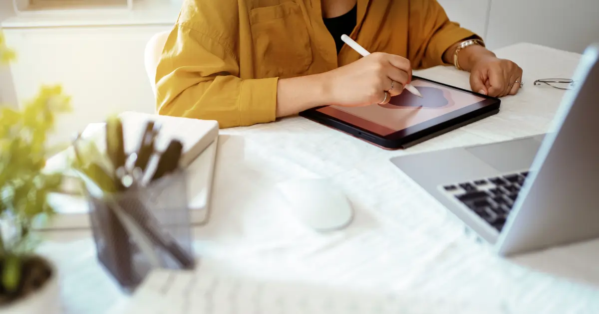 woman using an app tool for designing