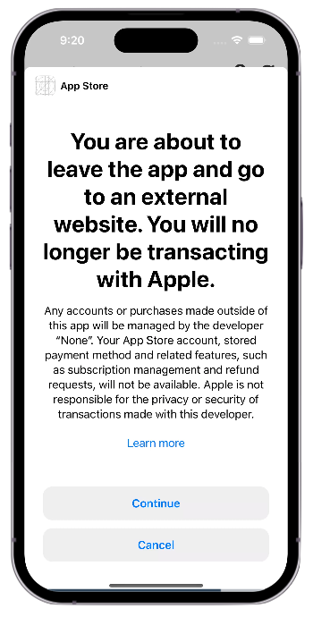 An iPhone showing In-App Modal Sheet.
