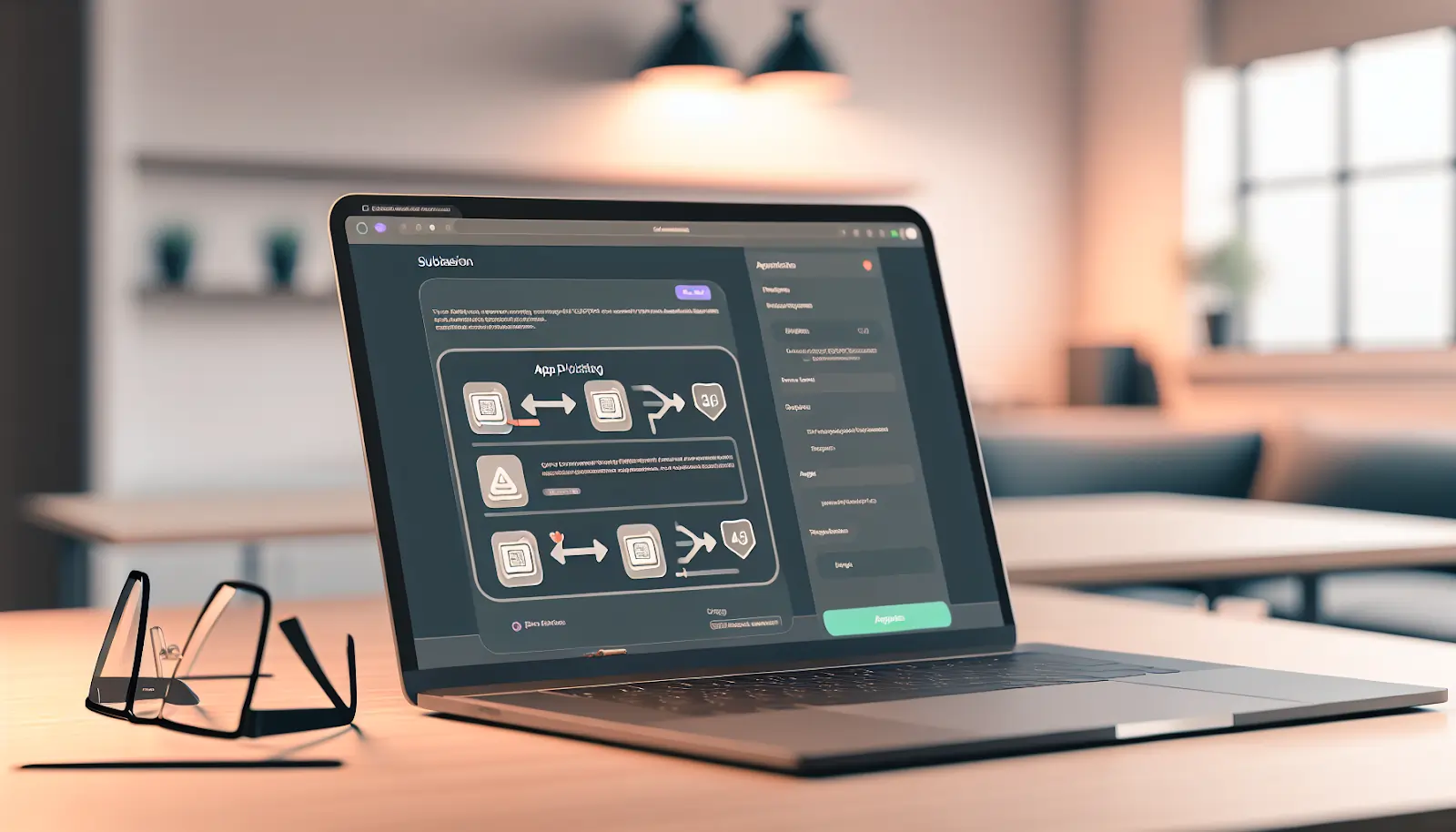 App submission and approval process on a laptop