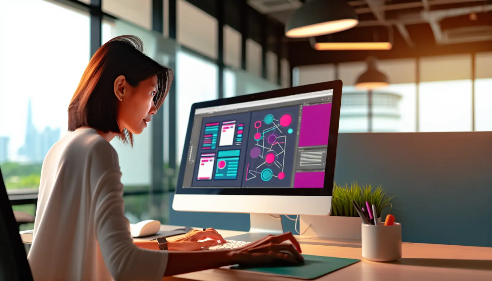 Photo of a designer creating a user interface for a mobile app