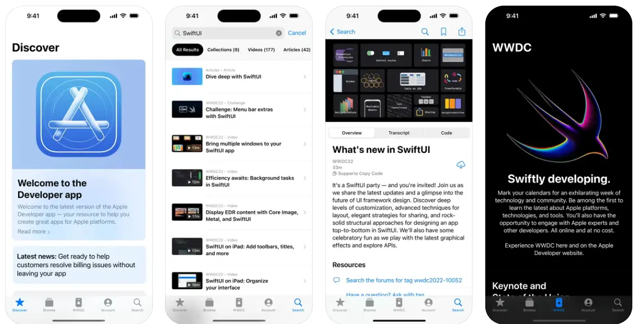 Screenshot of the Apple Developer app from the Apple App Store