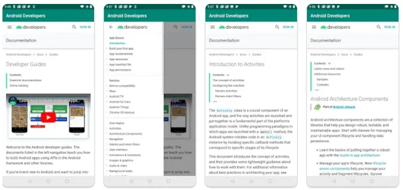 Screenshots of the Android Developers Blog
