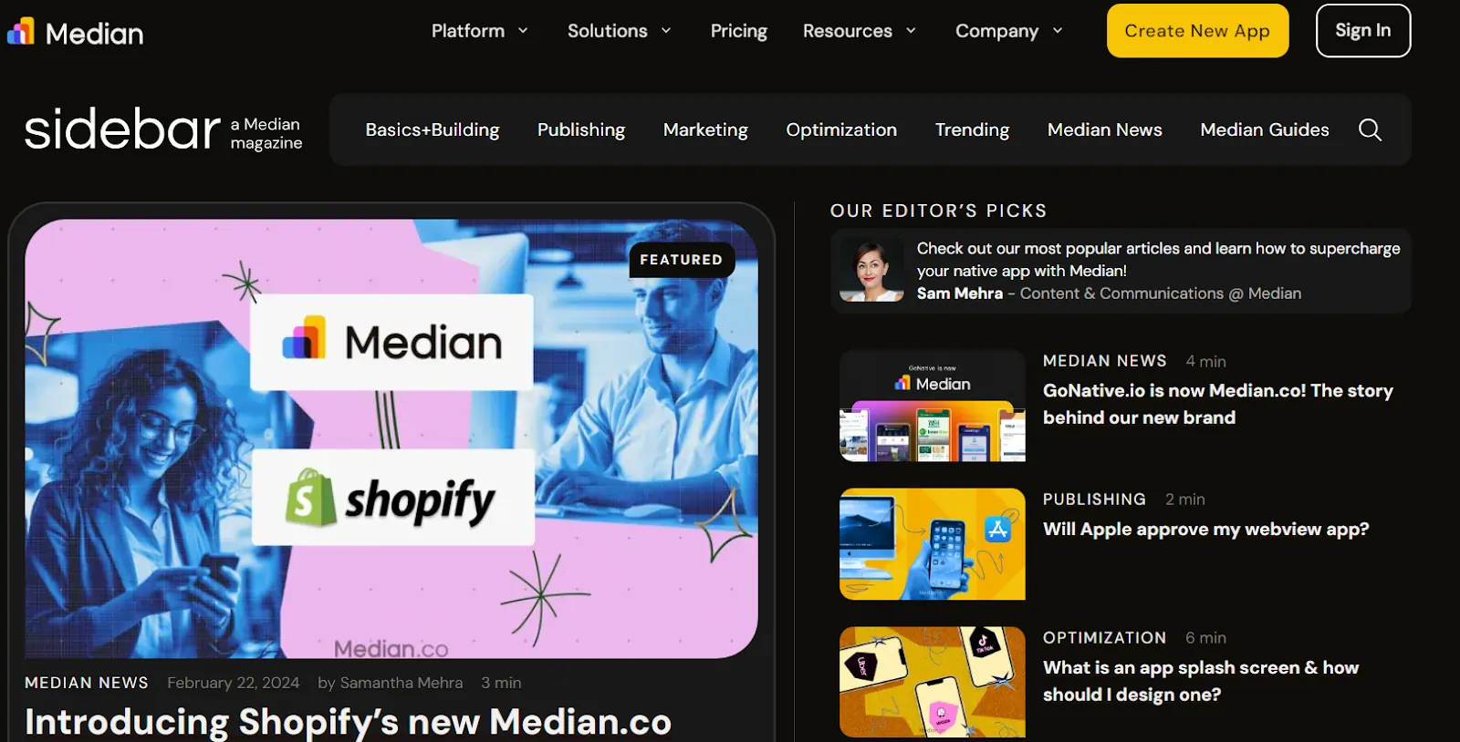 Screenshot of the sidebar Magazne from Median.co