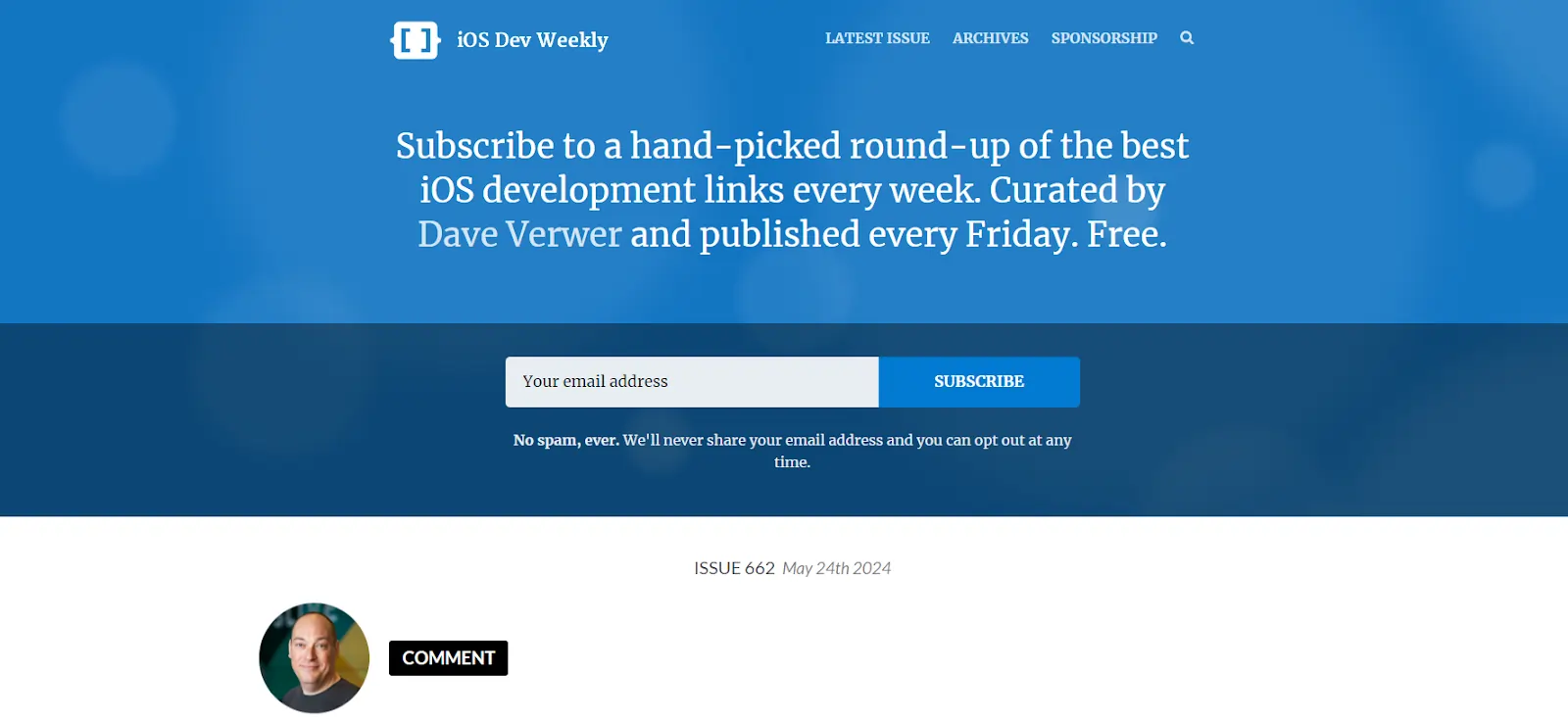 A screenshot of iOS Dev Weekly website