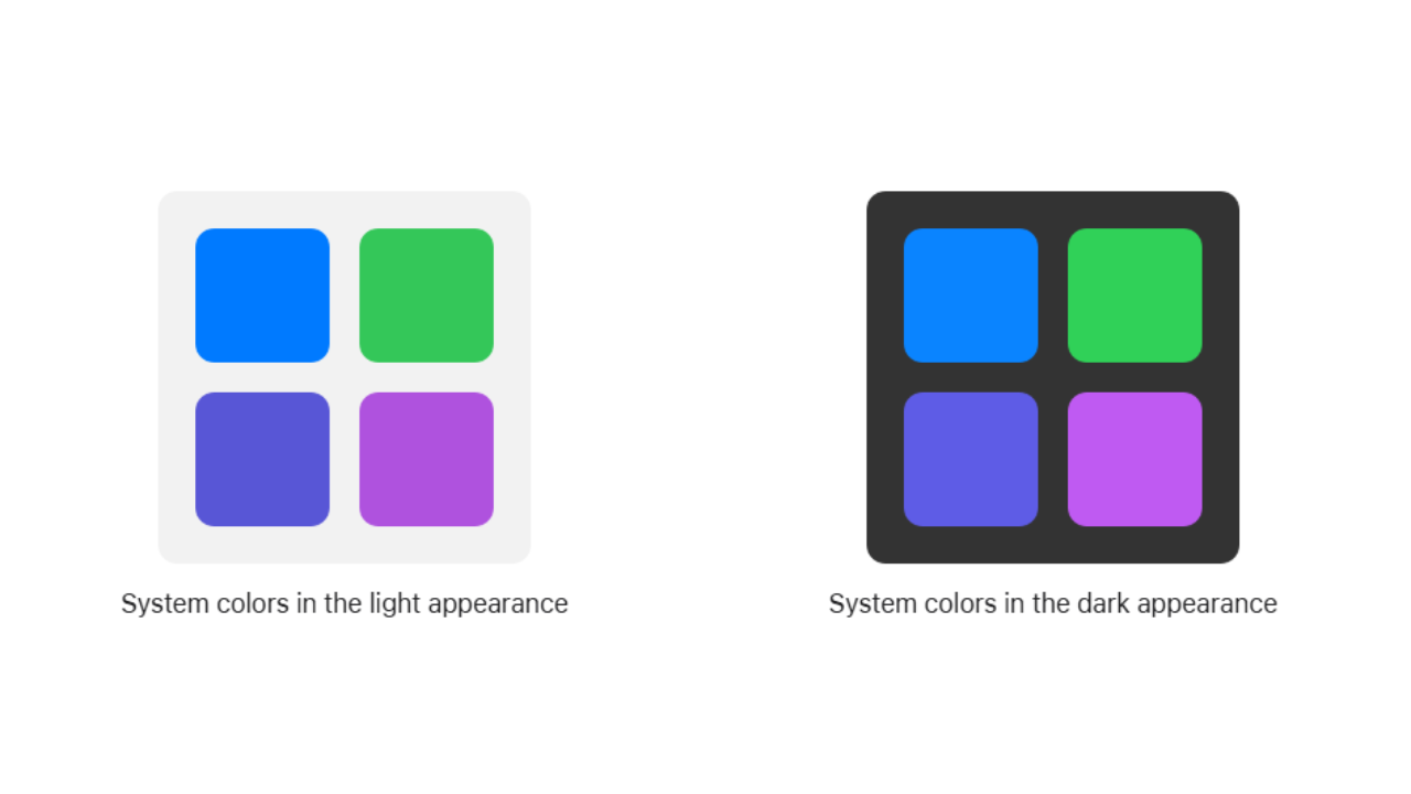 Image depicting Apple's system colors in light and dark appearances