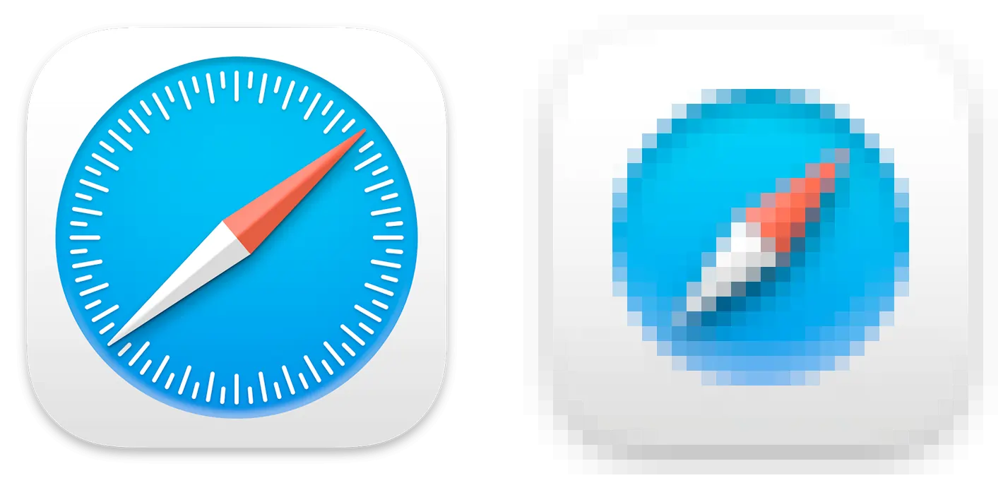 Safari app icon shown in two different sizes on the macOS.
