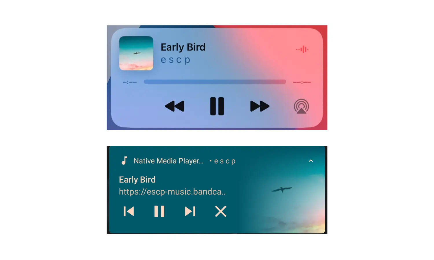 Native Media Player displayed for iOS and Android